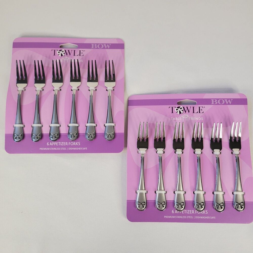 Set 12 Towle Appetizer Forks Bow Satin Handle Table Trends Stainless Steel 5.25"